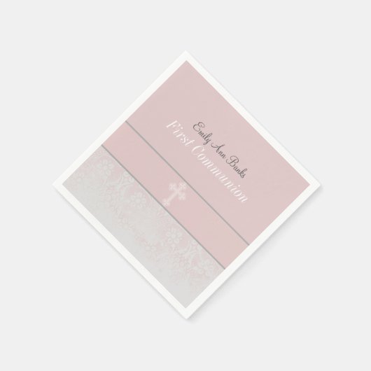Pink Lace First Holy Communion Serviette (Ecke)