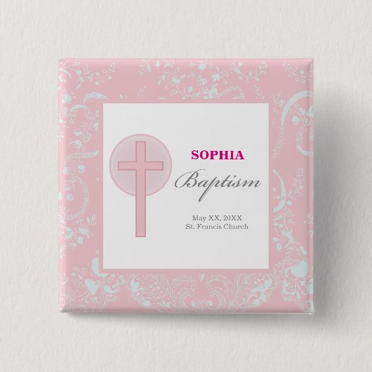 Pink Lace Girl Baptisse Button (Vorderseite)