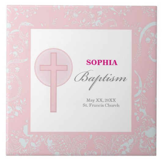 Pink Lace Girl Baptisse Fliese (Vorderseite)