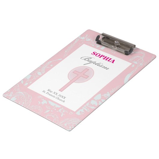 Pink Lace Girl Baptisse Klemmbrett (Schrägansicht)