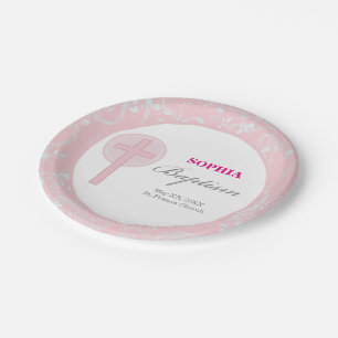 Pink Lace Girl Baptisse Pappteller