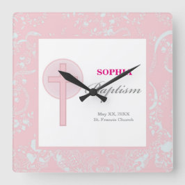 Pink Lace Girl Baptisse Quadratische Wanduhr