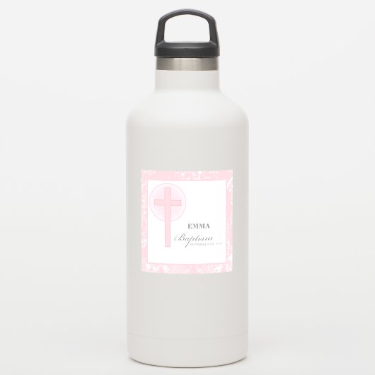 Pink Lace Girl Taufe Personalisiert Aufkleber (Wassserflasche)