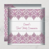 Pink Lace Girls Erste Kommune Einladung (Vorne/Hinten)