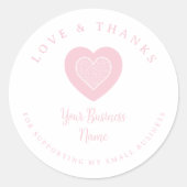 Pink Lace Heart Love & Thanks Supporting Business Runder Aufkleber (Vorderseite)