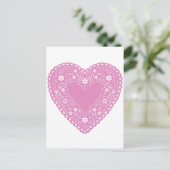 Pink Lace Heart Postkarte (Stehend Vorderseite)