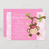 Pink Lace Monkey Baby Girl Dusche Einladung (Vorne/Hinten)
