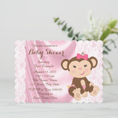 Pink Lace Monkey Baby Girl Dusche Einladung (Stehend Vorderseite)