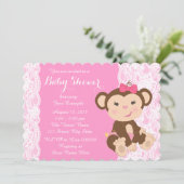 Pink Lace Monkey Baby Girl Dusche Einladung (Stehend Vorderseite)