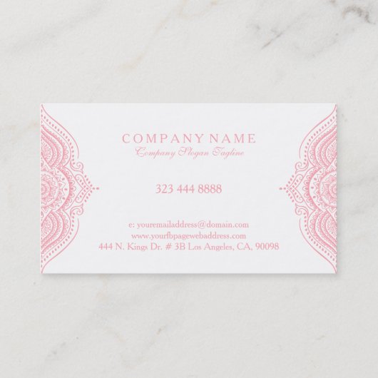 Pink Lace Paisley Mandala Visitenkarte (Rückseite)