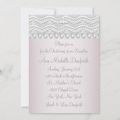 Pink Lace Pearls Cross Baby Girl Foto Christening Einladung (Rückseite)