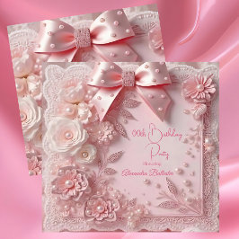 Pink Lace Pearls Floral Sweet Birthday Party Einladung