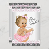 Pink Lace Pink Gray Baby Girl Dusche Einladung (Vorne/Hinten)