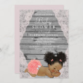 Pink Lace Rustikale Vintage Babydusche einladen Einladung (Vorne/Hinten)