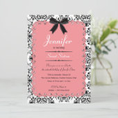 Pink Lace und Black & White Damask Sweet 16 12x18 Einladung (Stehend Vorderseite)