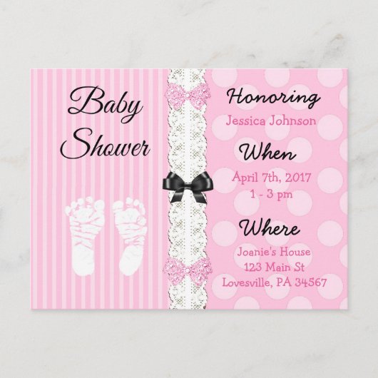 Pink Lace und Bow's Girl's Shower Einladung (Vorderseite)