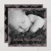 Pink Lace Vintages Foto Geburtserklärung Ankündigung (Vorne/Hinten)