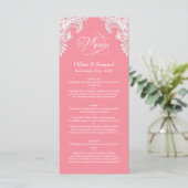 Pink Lace Wedding Menu Menükarte (Stehend Vorderseite)