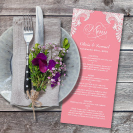 Pink Lace Wedding Menu Menükarte