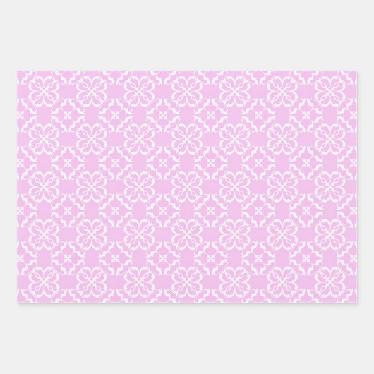 Pink Lace & White Floral Lattice Pattern Geschenkpapier Set (Vorderseite)