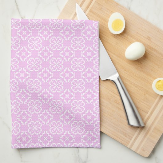 Pink Lace & White Floral Lattice Pattern Geschirrtuch (Viertel Falte)
