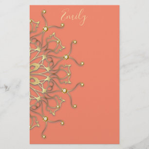 Pink Lachs & Gold Filigree Mandala mit Diamanten Briefpapier