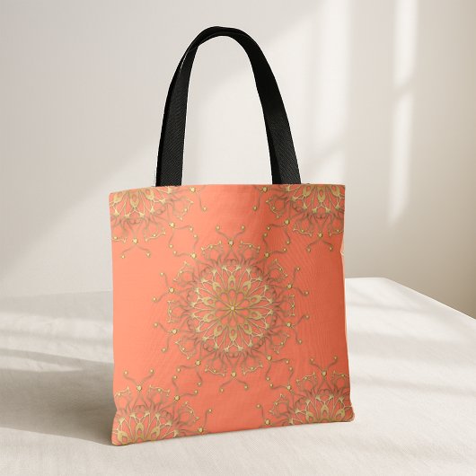 Pink Lachs & Gold Filigree Mandala mit Diamanten Tasche