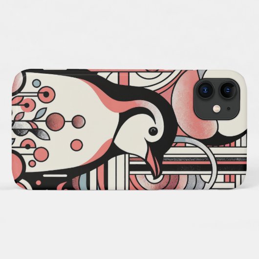 Pink Lachs Pinguin Kunst in Geometrie Retro Pastel Case-Mate iPhone Hülle (Rückseite (Horizontal))