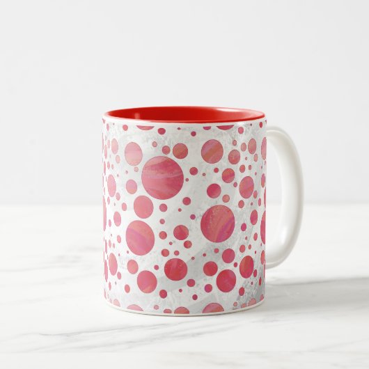 Pink Lachs Swirt Dot Pattern Zweifarbige Tasse (VorderseiteRechts)