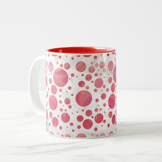 Pink Lachs Swirt Dot Pattern Zweifarbige Tasse (Vorderseite Links)