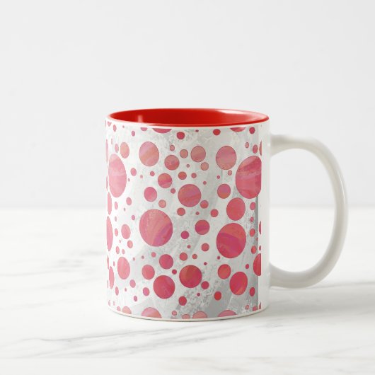 Pink Lachs Swirt Dot Pattern Zweifarbige Tasse (Rechts)