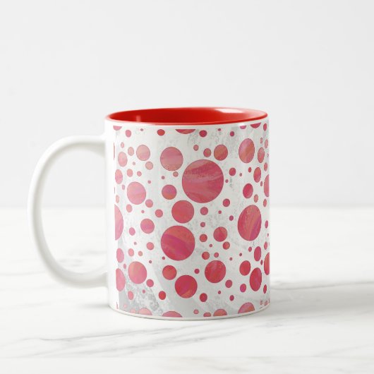 Pink Lachs Swirt Dot Pattern Zweifarbige Tasse (Links)