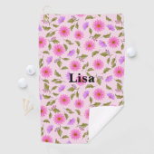 Pink Lacy Daisy Personalized Golf Towel Golfhandtuch (Insitu)