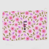 Pink Lacy Daisy Personalized Golf Towel Golfhandtuch (Horizontal)