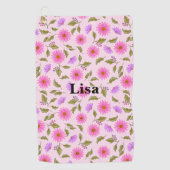 Pink Lacy Daisy Personalized Golf Towel Golfhandtuch (Vorderseite)