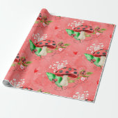 Pink Lady Bug and Mushroom Pattern Geschenkpapier (Ungerollt)