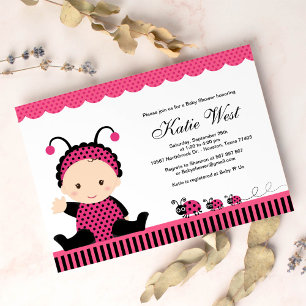 Pink Lady Bug Babydusche Einladung