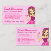 Pink Lady Cartoon Elegant Mortgage Broker Realtor Visitenkarte (Vorne/Hinten)