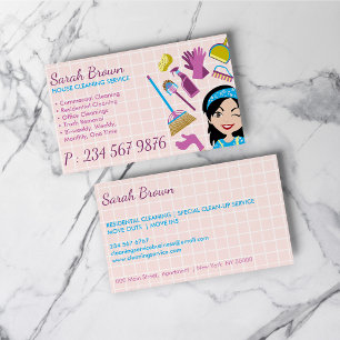 Pink Lady Cartoon Reinigungsdienst Janitorial Visitenkarte