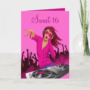 Pink Lady DJ Sweet 16 Karte