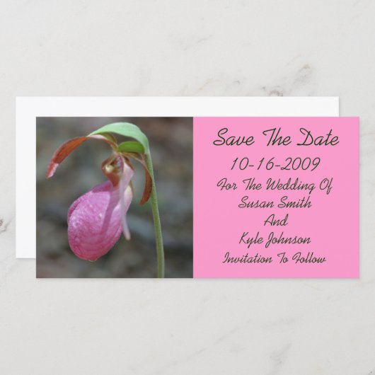 Pink Lady Slipper Blues Hochzeit retten das Datum Save The Date (Vorne/Hinten)