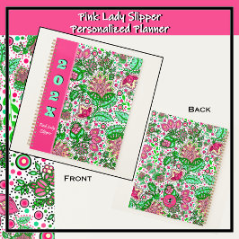 Pink Lady Slipper Blume auf Personalisierten Weiß Planer