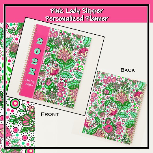 Pink Lady Slipper Blume auf Personalisierten Weiß Planer