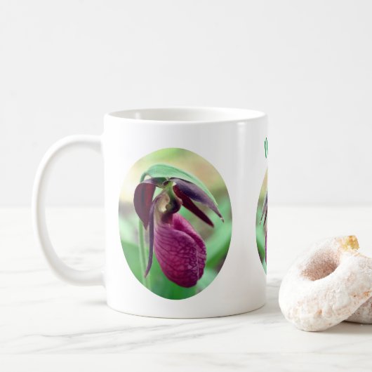 Pink Lady Slipper Blume Personalisiert Kaffeetasse (Mit Donut)