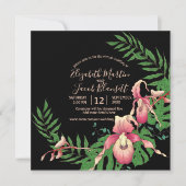 Pink Lady Slipper Orchid auf Black Virtual Wedding Einladung (Vorderseite)