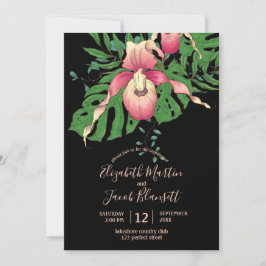 Pink Lady Slipper Orchid Black Wedding Einladung