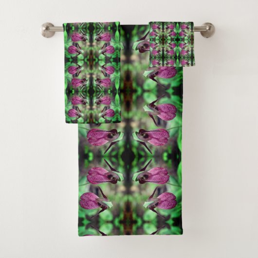 Pink Lady Slipper Orchid Blume Pair Abstrakt Badhandtuch Set (Insitu)