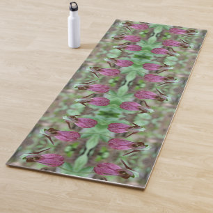 Pink Lady Slipper Orchid Blume Pair Abstrakt Yogamatte