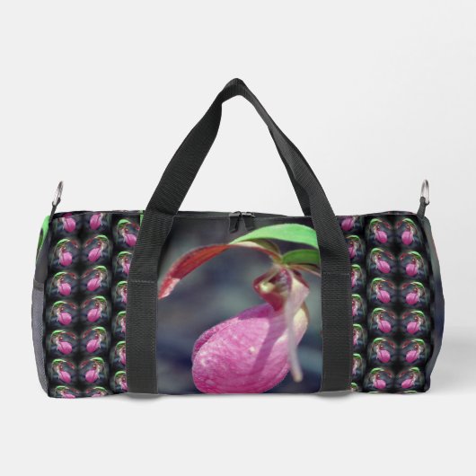 Pink Lady Slipper Orchid Blume Personalisiert Duffle Bag (Rückseite)