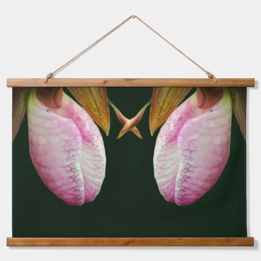 Pink Lady Slipper Orchid Flower Mirror Abstract Wandteppich Mit Holzrahmen (Vorne)